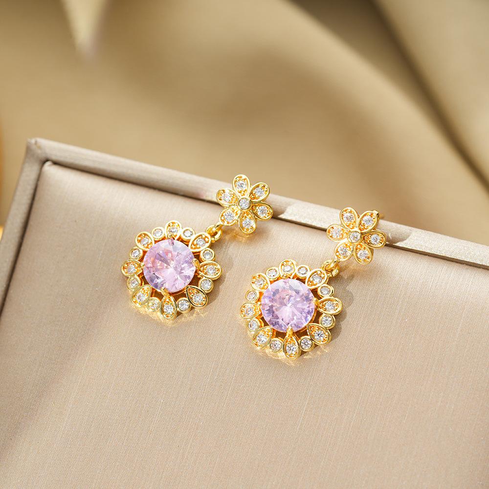 Light Luxury Flower Iris Imitation Red Sapphire Necklace Versatile Fashion Temperament Set for Women