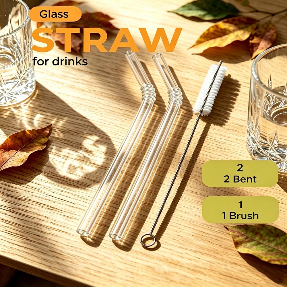 8mm High Borosilicate Glass Straw 3Pcs Reusable Eco Friendly Drinking Straws Set Bubble Tea Smoothies Bar Accessories прозрачный