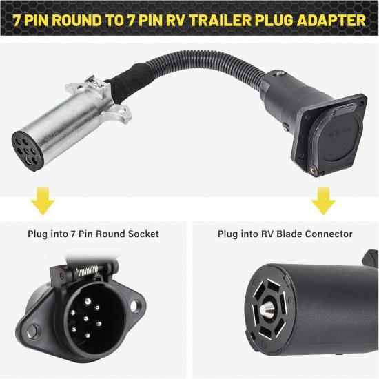 Oyviny 7 Pin Round To 7 Pin RV Trailer Adapter With Mounting Bracket, 7 Pole Round To 7 RV Blade Adapter 14 Inches Length