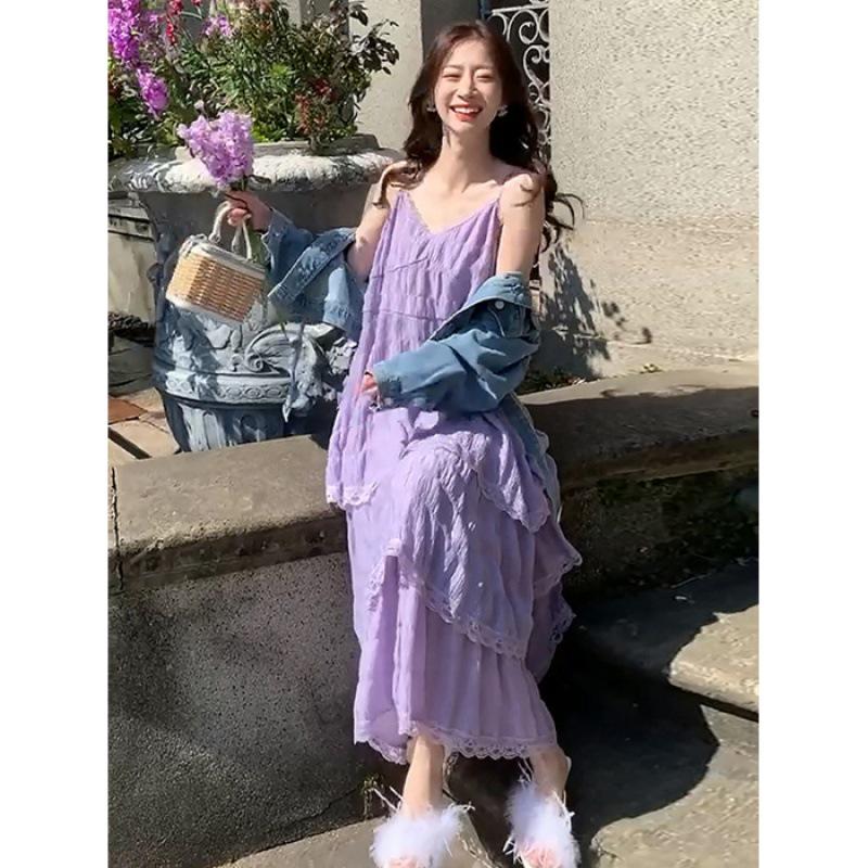 Pure Desire Elegant Summer Beach Dress: Women's Sweet, Drape Style with Suspender Straps for Seaside Vacations