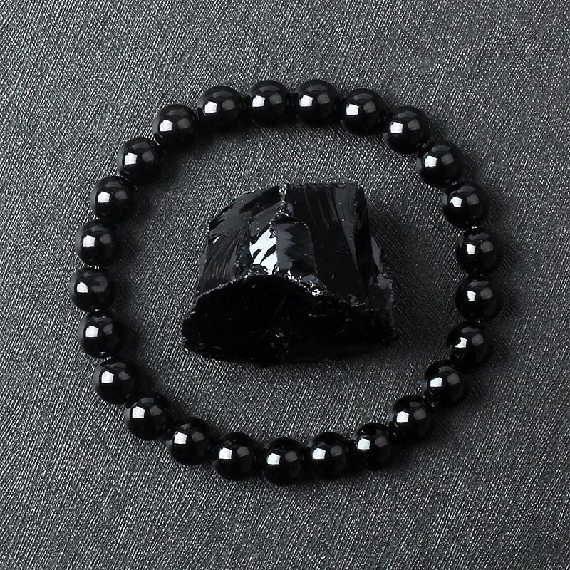 Classic Black Obisidian Bead Bracelet for Men Natural Stone Shiny Black Onyx Handmade Bracelet Yoga Meditation Jewelry Wholesale