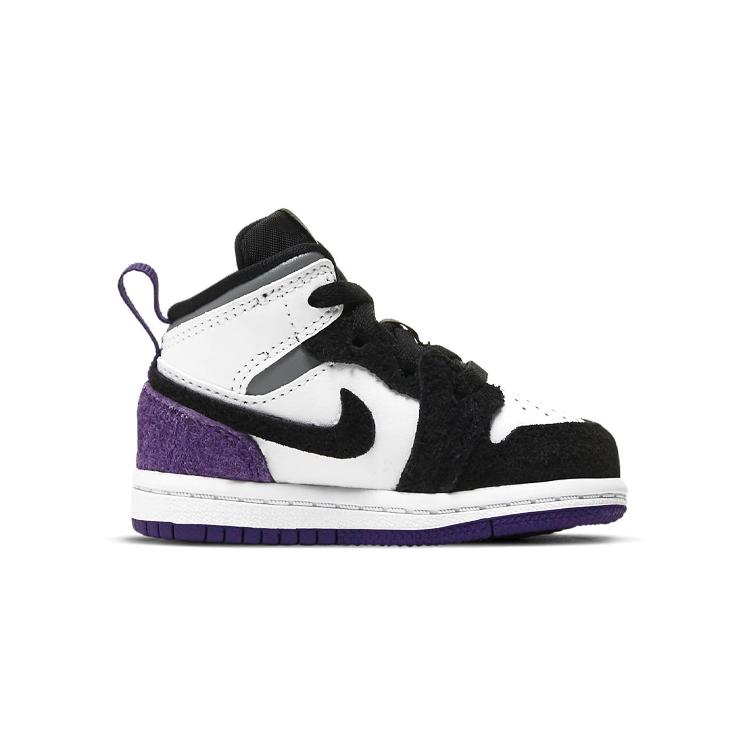 Air Jordan 1 Mid SE Toddler 'Varsity Purple' (Unisex) White / Black / Light Solar Flare Heather / Varsity Purple Toddler Shoes BQ6933 105