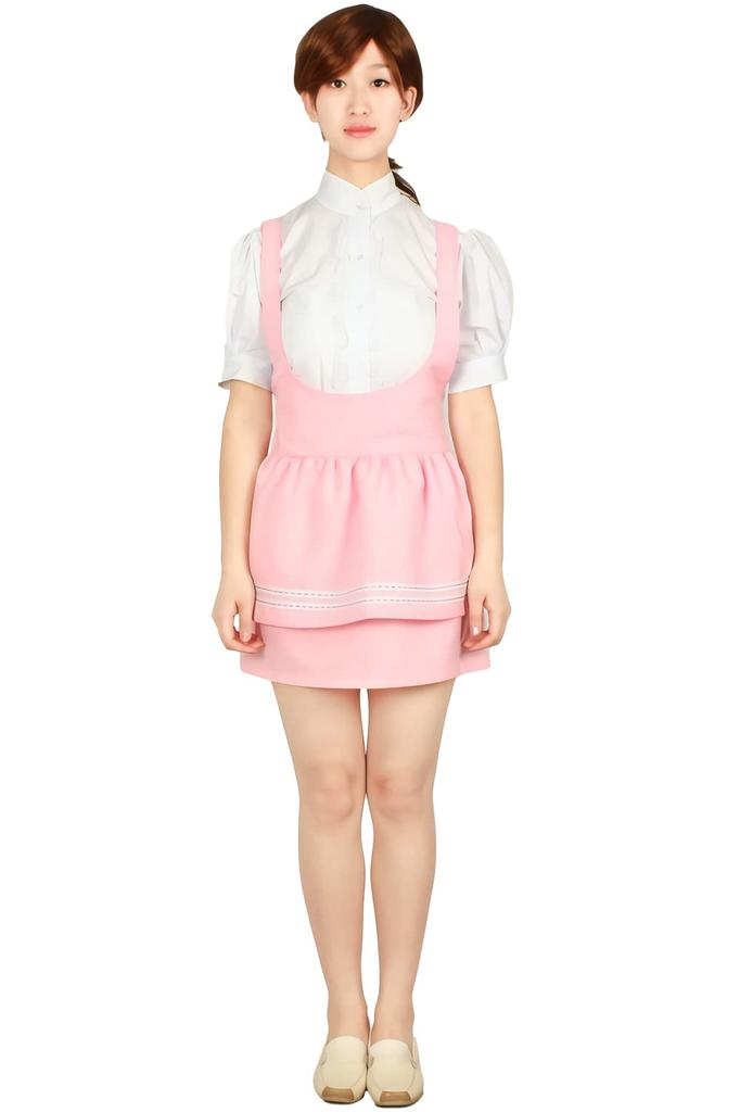 NOOLOR Anmira Uniform Waitress Maid Outfit Set Cosplay Costume (Size M, Pink)