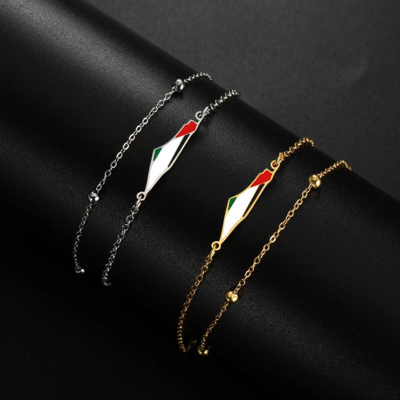 Verstellbares Kettenarmband, zweilagiges Edelstahl-Armreif mit geometrischem Anhänger - Schiebeschließe, Unisex-Schmuck, 15-19 cm, Gold-/Silberfarben