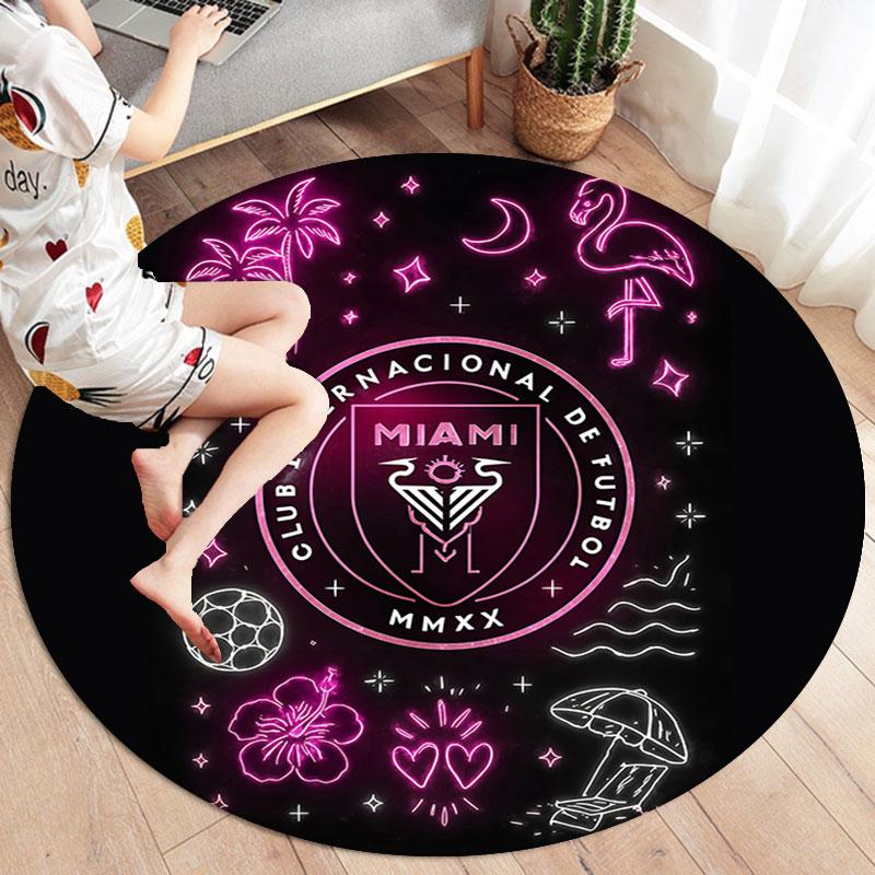 Inter Miami CF Round Area Rug,Carpet Rug for Living Room Bedroom Sofa Playroom Decor,Non-slip Floor Mat