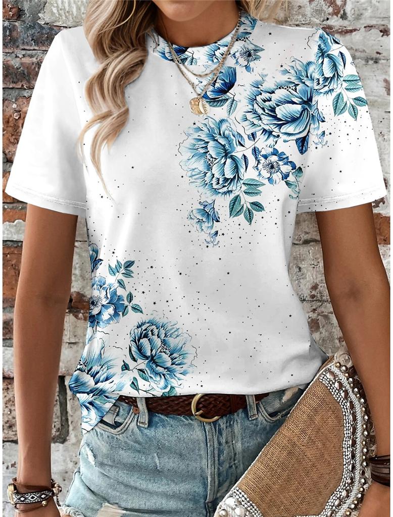 Summer Fashion Floral 3D Print T-shirts Women Streetwear Harajuku Casual Y2k Short Sleeve T Shirt O-neck Tees Tops Clothing