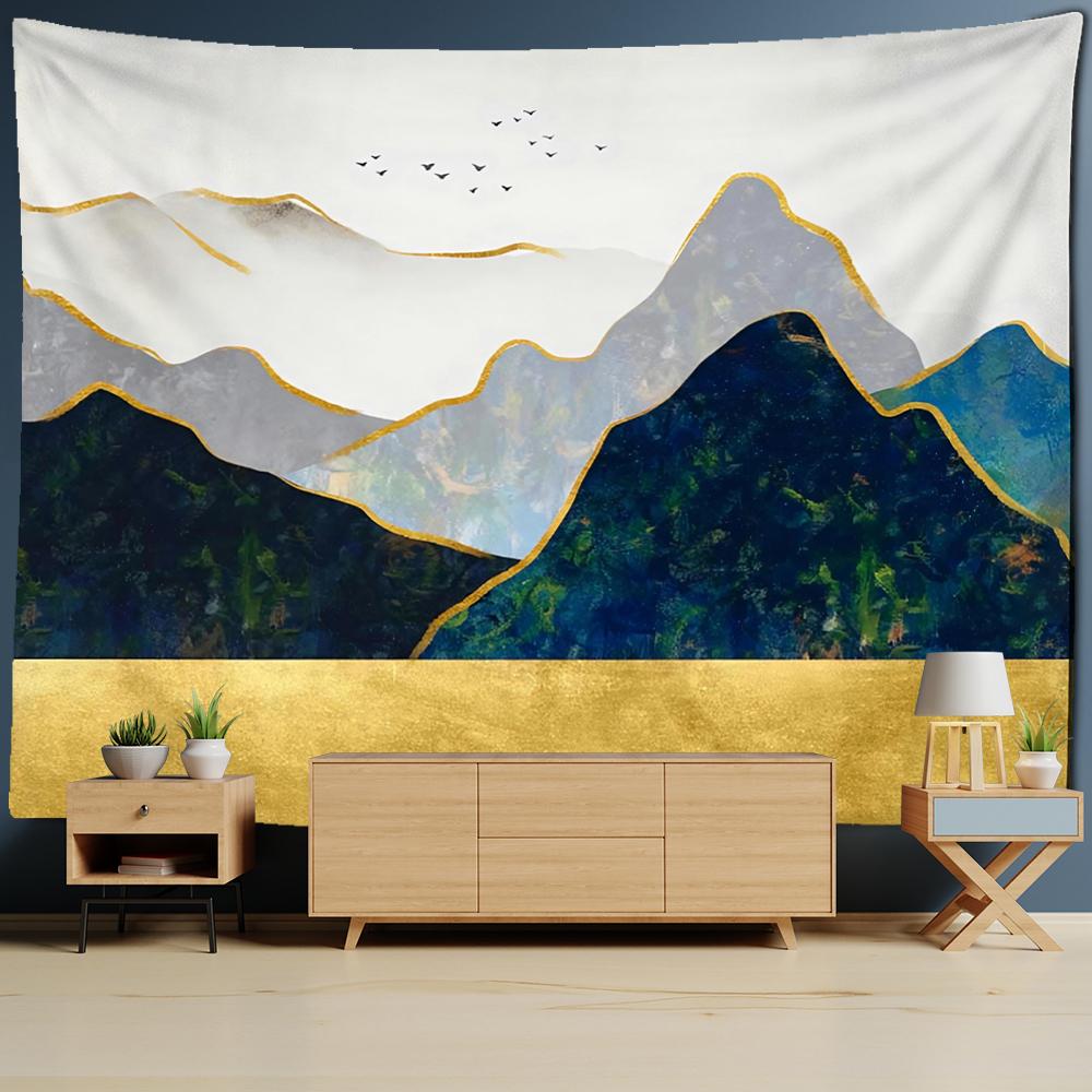 Mountains And Rivers Creative Painting Tapestry Wall Hanging Retro Bohemian Style Simple Home Decor Background Cloth