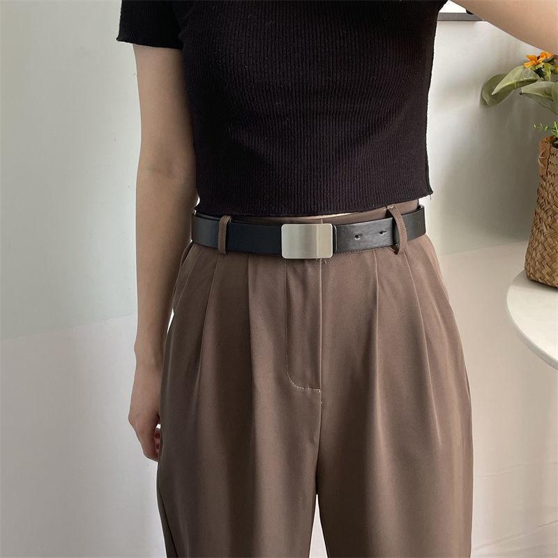 Stylish Smooth Buckle Black Pu Belt For Men And Women With Versatile Design For Casual Wear