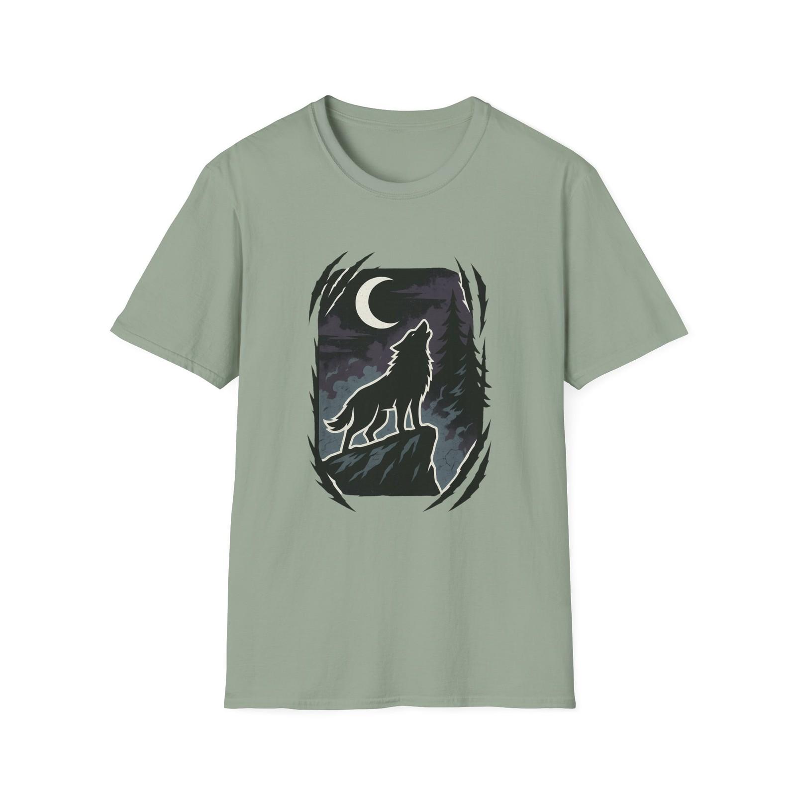 Unisex Softstyle T-Shirt Mens Womens Tees Top – Cliffside Howl Wolf Tee, Moonlight Silhouette Shirt 4XL
