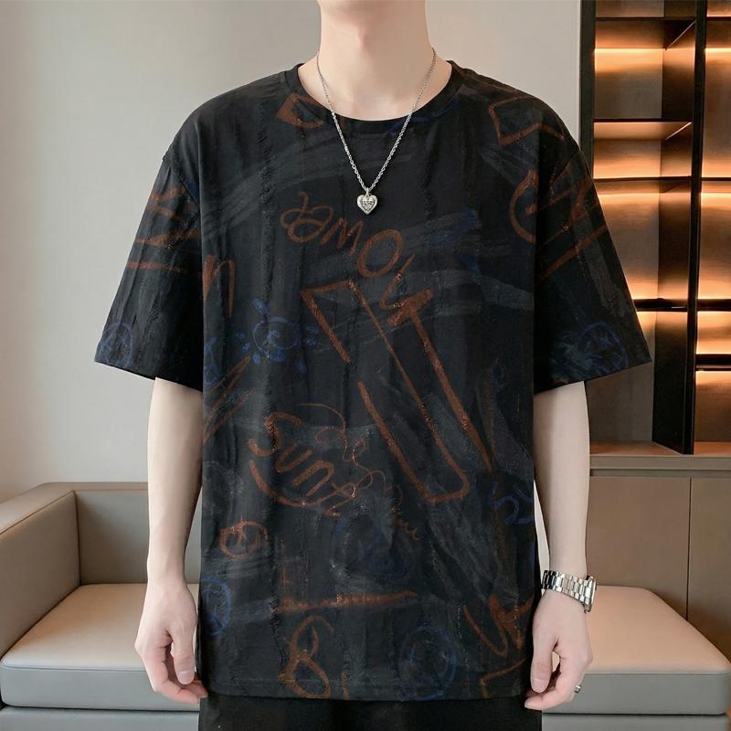 Men's Plus Size Graffiti Print Distressed T-Shirt – Casual Short Sleeve Tee (6XL-13XL)