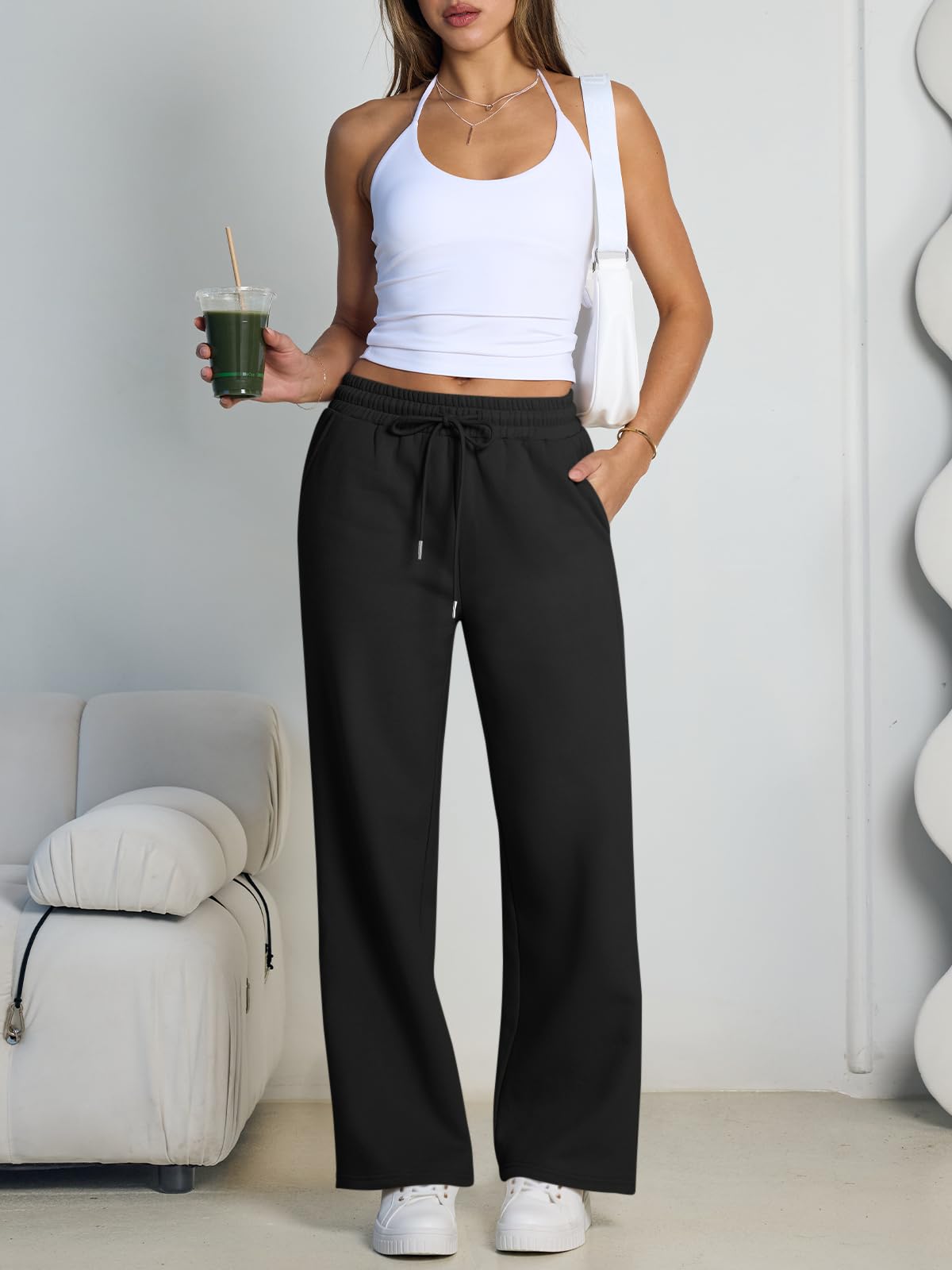 

Women s wide leg sweatpants European and American men s and women s sweatpants,waist drawstring straight leg loose 3XL