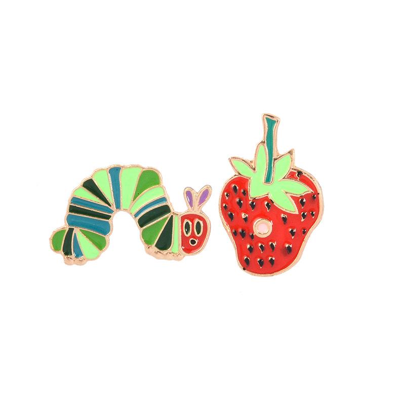 Cute Cartoon Alloy Brooch: Caterpillar & Strawberry Design