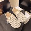 Woven Hollow Half Slippers 2025 Summer Bag Head Lazy Drag Belt Buckle Thick Heel Roman Cool Slippers Femininity