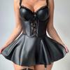 European Style Erotic Leather Lingerie Dress with Skirt