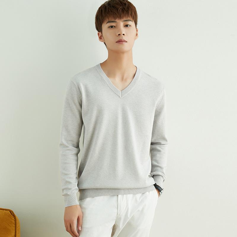 Autumn and Winter V-neck Round Neck Men's Knit Sweater Simple Wind Wild Color Pure Color Pullover Sweater Bottoming Business Sweater