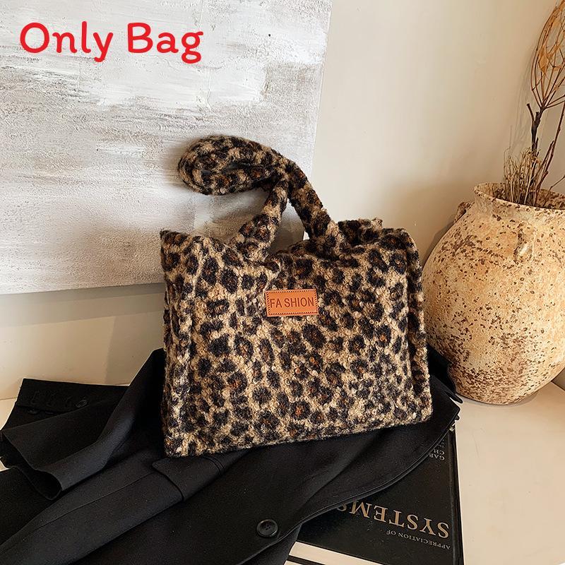 Leopard Print Tote Bag With Plush Material For Casual Streetwear Fashion