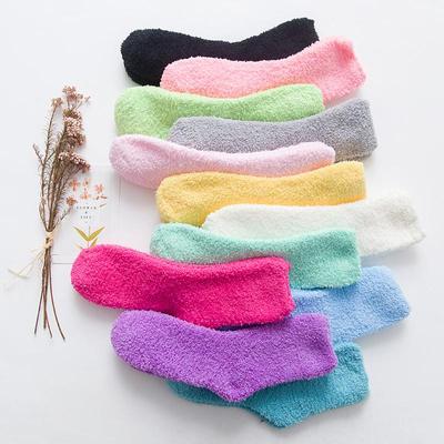 18 Styles Candy Color Thermal Warm Plush Socks Women Coral Fleece Floor Sox for Female Girls Colorful Wife's Gifts