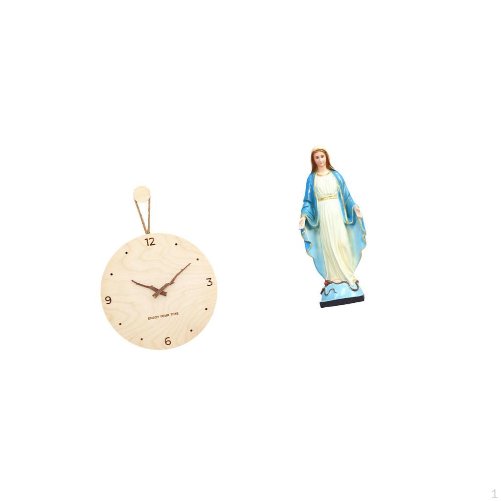 Minimalist Nordic Wall Clock And Graceful Mary Figurine Modern Decorative Sculpture for Bedroom