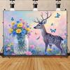 Dreamy Pastel Deer Tapestry, Whimsical Watercolor Fawn in a Wildflower Meadow with Butterflies, Soft Boho Wall Art