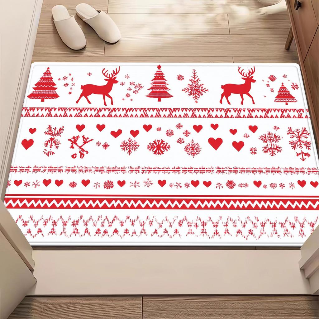 Weihnachten rot weiß Rentier Schneeflocke Muster Teppich Feiertagsdekoration festlicher Wohnzimmerteppich gemütliche Winterheimdekoration Xmas Geschenk