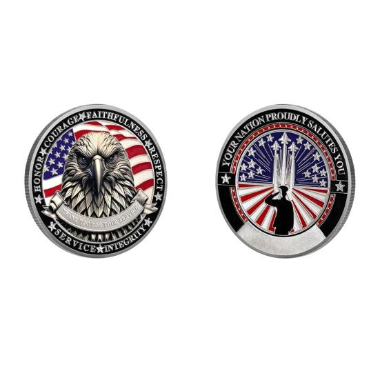 1/2/3/4/5Pcs Veterans Challenge Coin Patriotic USA Eagle Collectible Coin Thank You for Your Service Round Carving Keepsake Badge Decoration Veterans
