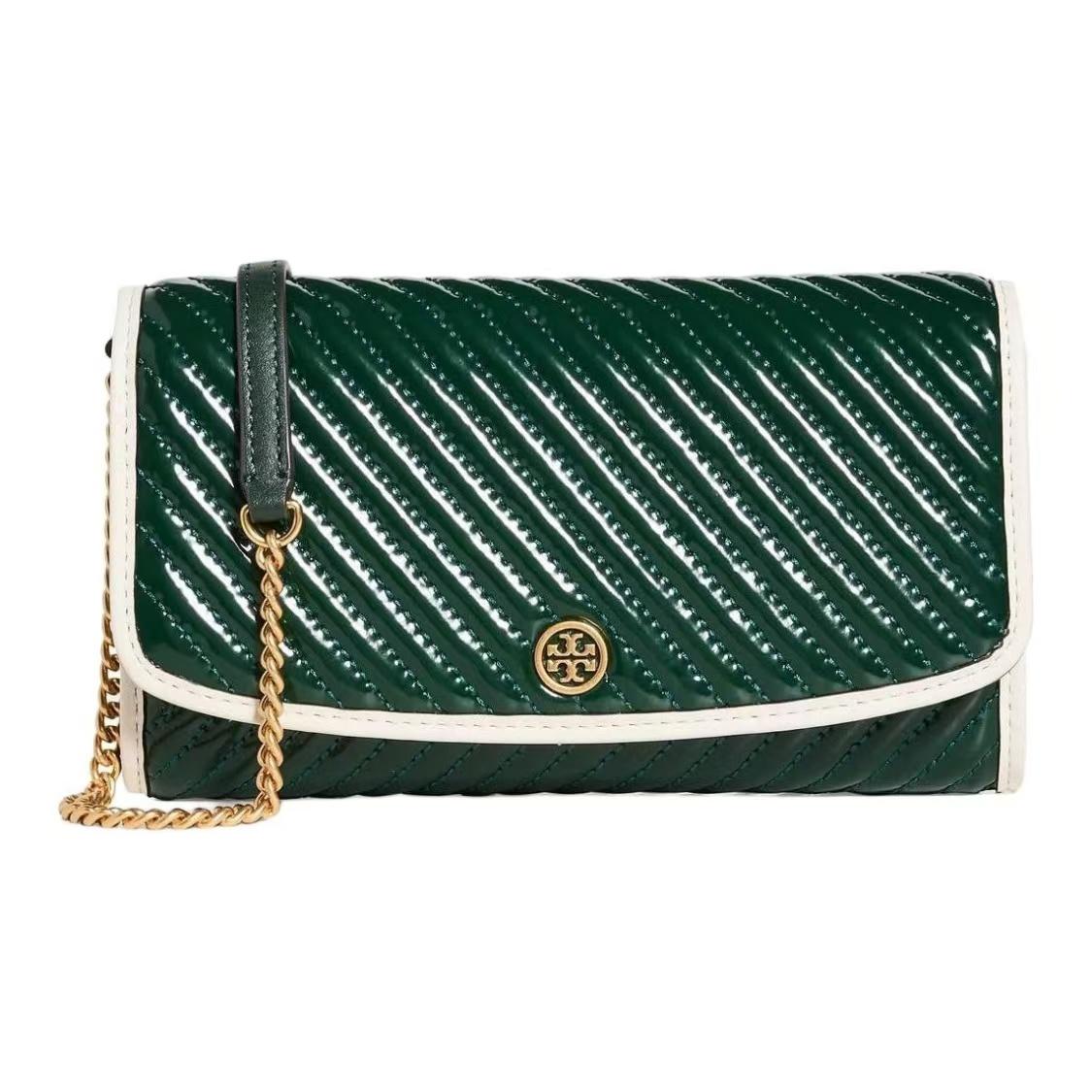 

Tory Burch Robinson Double T Logo Quilted Twill Flap Chain Wallet Women Wallet Green 153095-304 Basic Set (Bag+Dust Bag)