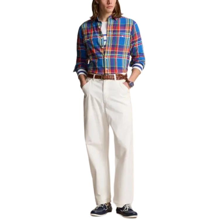 Polo Ralph Lauren Button-Down Long Sleeve Plaid Shirt Men Shirts Blue MNPOWOV16823-431