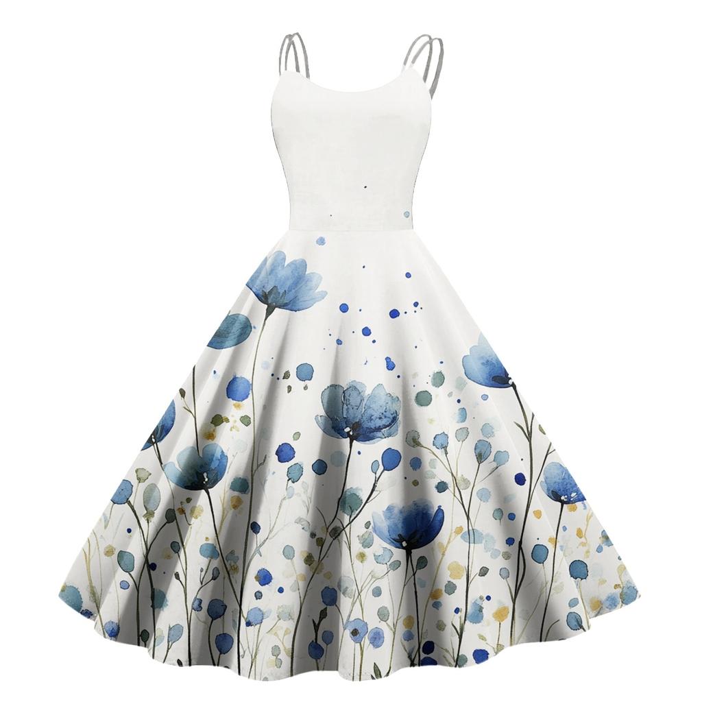 Sexy schulterfreies Punk-Vintage-Kleid mit Blumendruck für Damen