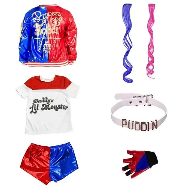 Girls Harley Squad Monster Shirt Quinn Costume Printed Jacket Shirt Pants Gloves Suicide Quinn Cosplay Halloween Costume