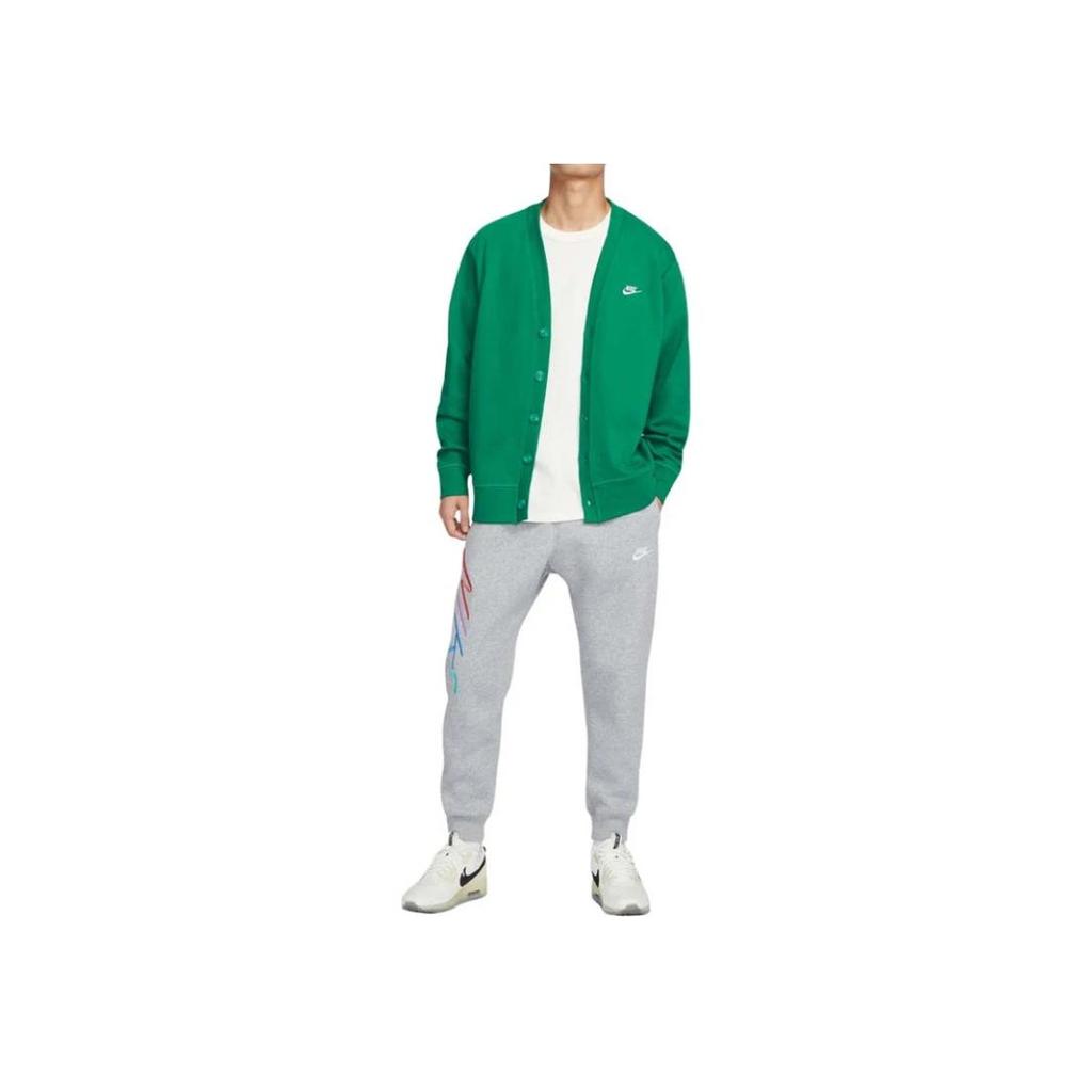 Nike Logo Print V-Neck Button-Down Long Sleeve Cardigan Men Tops Green FN3899-365