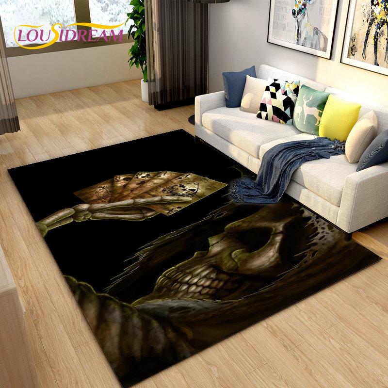 3D Horror Death Skull Pirate  Area Rug,Carpet Rug for Living Room Bedroom Sofa Doormat Decoration, Kids Play Non-slip Floor Mat