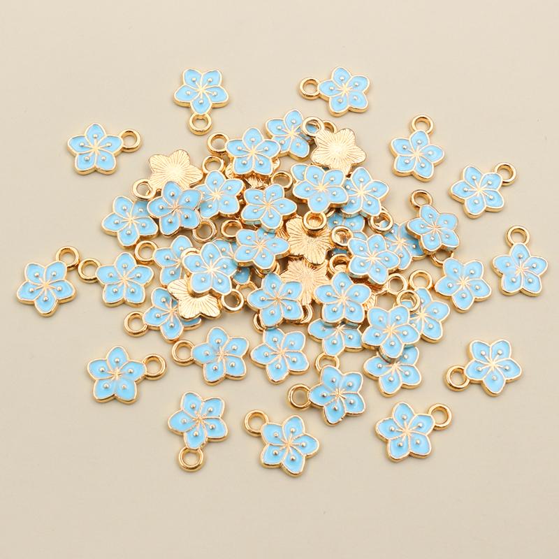 50Pcs 11x9mm Small Alloy Flower Charms Pendants Multi Colors For DIY Bracelet Necklaces Jewelry Making Accessories