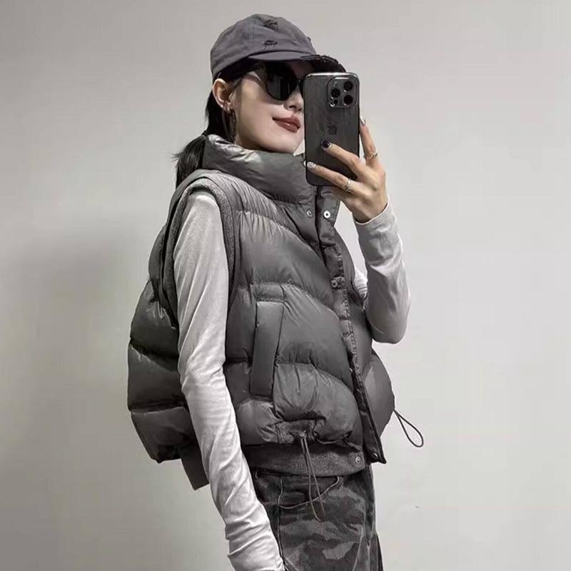 High-end White Duck Down Woolen Splicing Down Vest Women's Autumn and Winter Fashion Vest Thin American Vest Burst