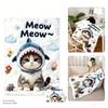 Cute 2D Cat Flannel Blanket, Soft Fuzzy Kawaii Kitten Throw Blanket, Cartoon Shark Hat Ragdoll Cat Nap Blanket for Sofa Office B