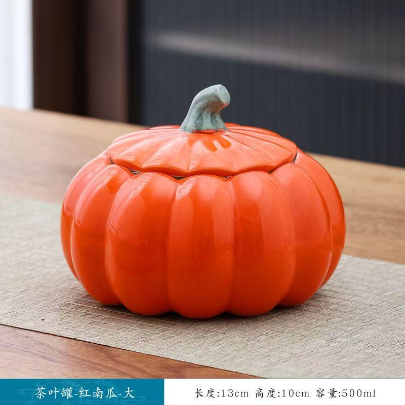 Household Creative Pumpkin Ceramic Tea Jar Moisture Storage Can Personalized Small Sealed Snack Can Simulated Vegetable Jar