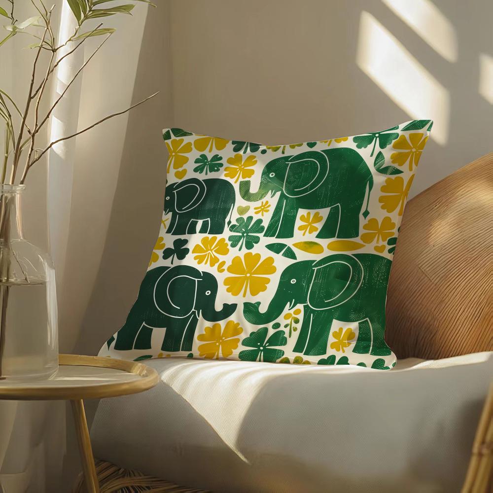 Hot Selling Elephant And Flower Pillow Case Silky Elegant Comfort Sofa Bed Invisible Zipper