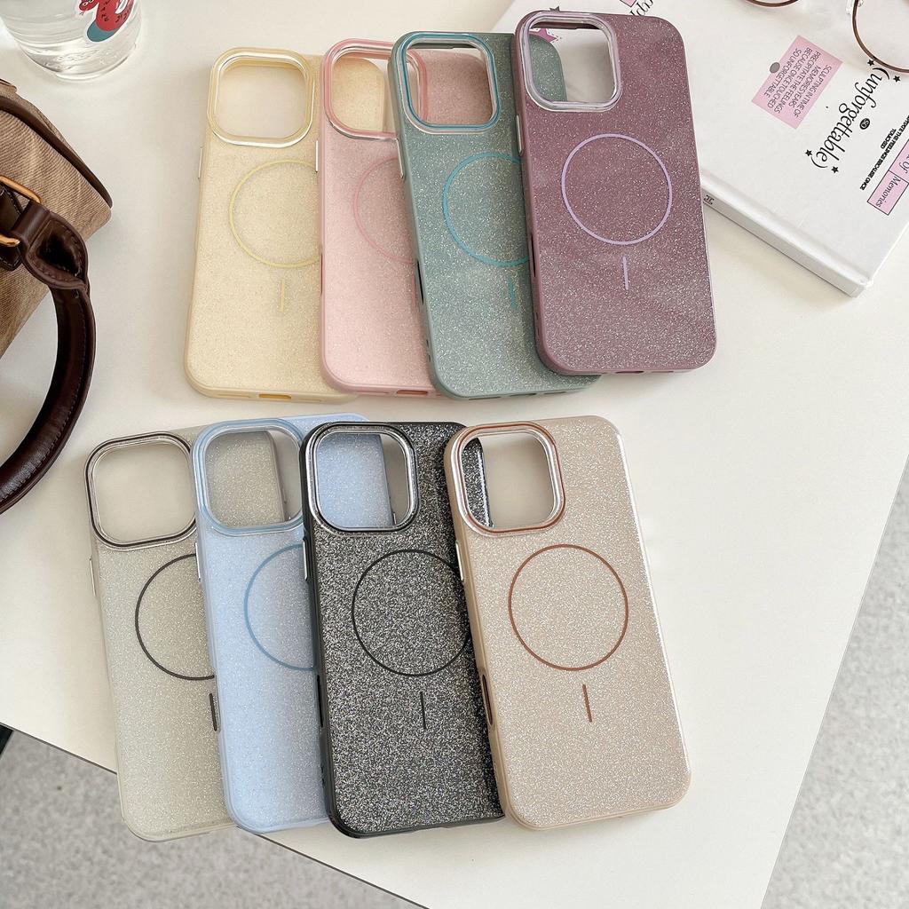 Simple and Practical iPhone 16 Pro Max Apple 17 Phone Case 15/14 Magnetic IMD Glitter Fine Circle Soft Case