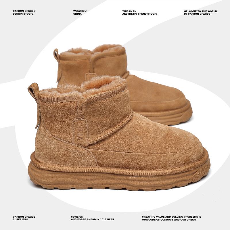 Snow boots fur integrated fleece warm thick-soled winter non-slip high-top leather large cotton wool shoes