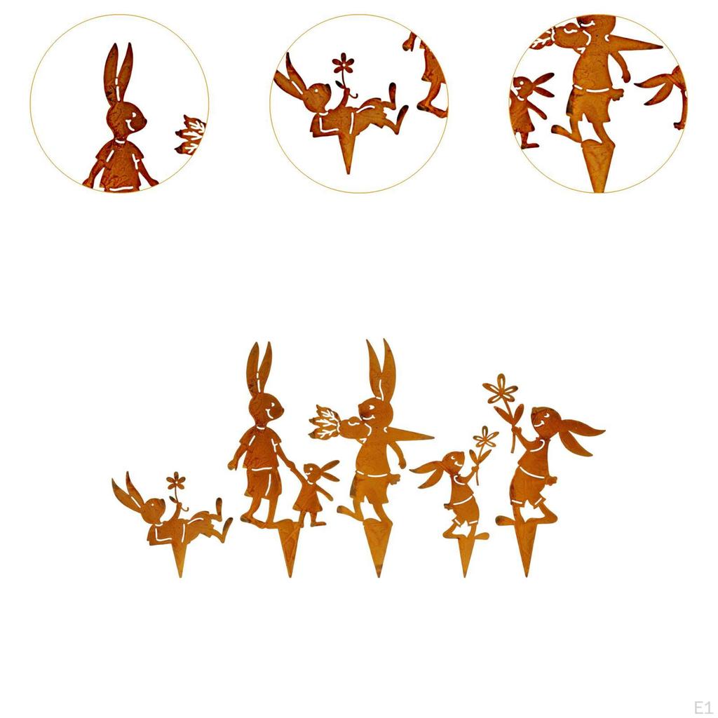 5Pcs Rabbit Garden Stakes,Animal Decorative Stakes,Yard Art Silhouette,Bunny Yard Decor for