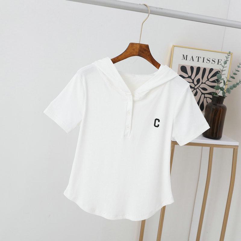 2022 Summer Korean Hooded Button T-shirt - Hot Celebrity Short-Sleeve, Loose Fit for Female Students