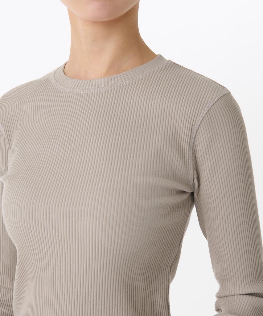 MUSINSA STANDARD WOMAN Two-Tone Ribbed Slim Long Sleeve T-Shirt [Light Beige]
