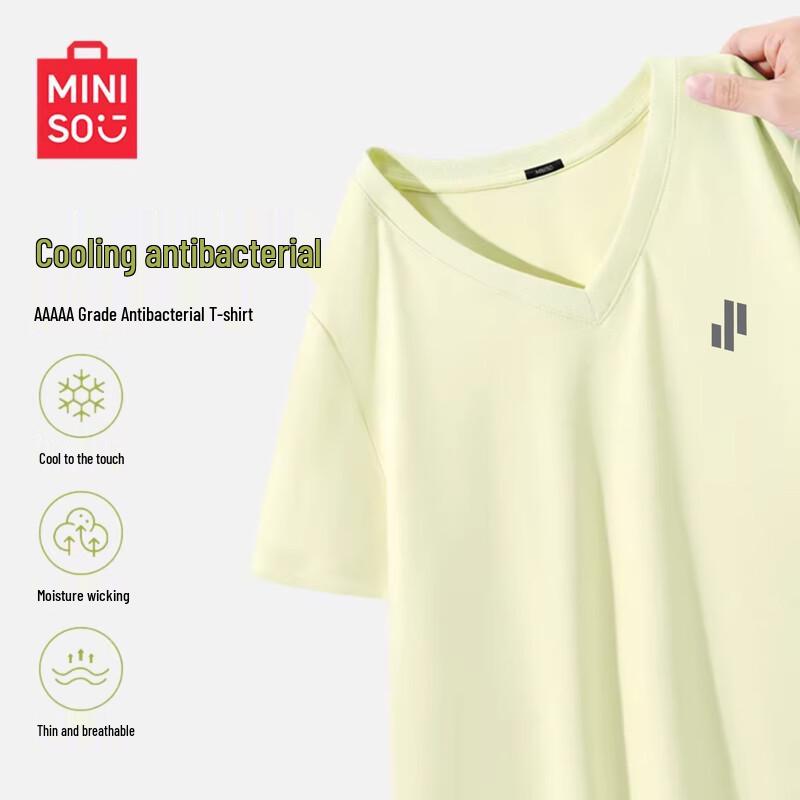 MINISO Women s V-Neck Slim Fit Short Sleeve T-Shirt S
