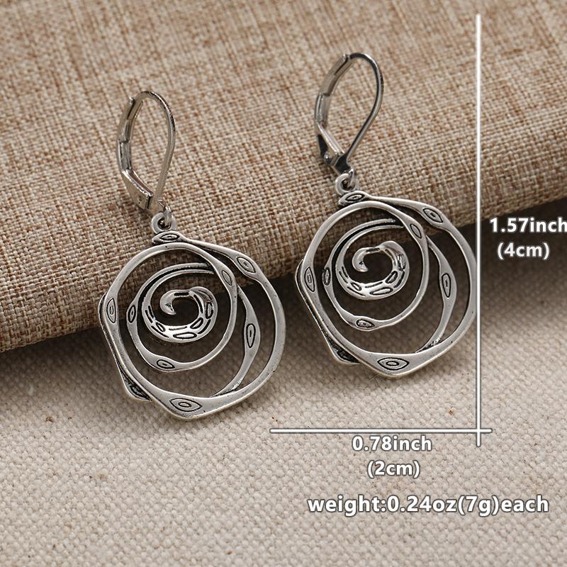 

Vintage Copper Color Metal Carving Pattern Spiral Dangle Earrings for Women Party Earrings Zircon медный