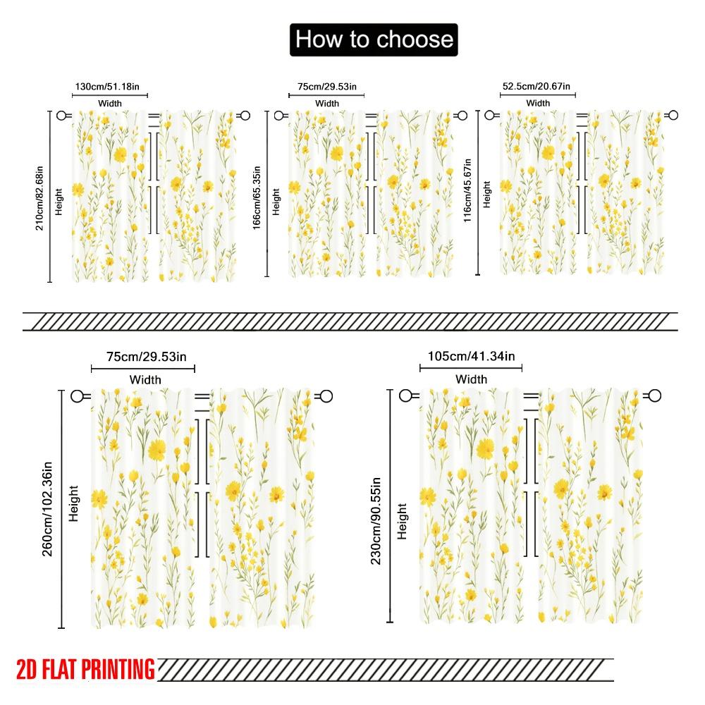 2pcs,2D plane printing Curtains Roller Blinds Yellow Blossoms Versatile Polyester (without rod) Festive Use for Bedroom, Living