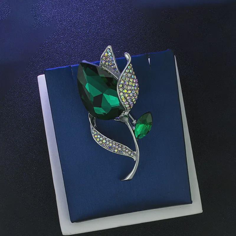 European Korean Style Crystal Tulip Brooch - Exquisite Accessory Pin