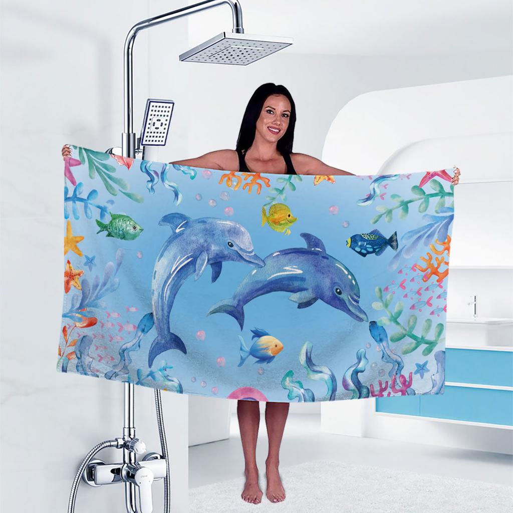 1 Stück Delfin-Print Handtuch Sport Schnelltrocknend Super Saugfähig Camping Handtuch Super Weich Leichtgewicht Fitnessstudio Schwimmen Yoga Strand Handtuch