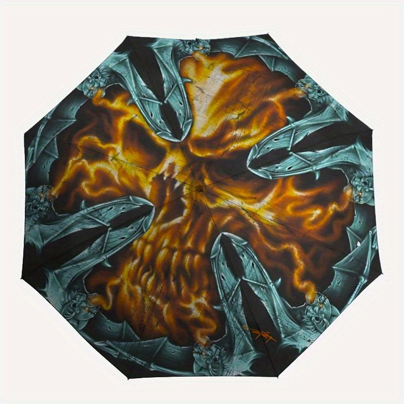 

1pc Fiery Skull Automatic Open/close Folding Umbrella, Compact Portable Travel Umbrella, Perfect Birthday/Christmas, Cute Umbrella, Durable