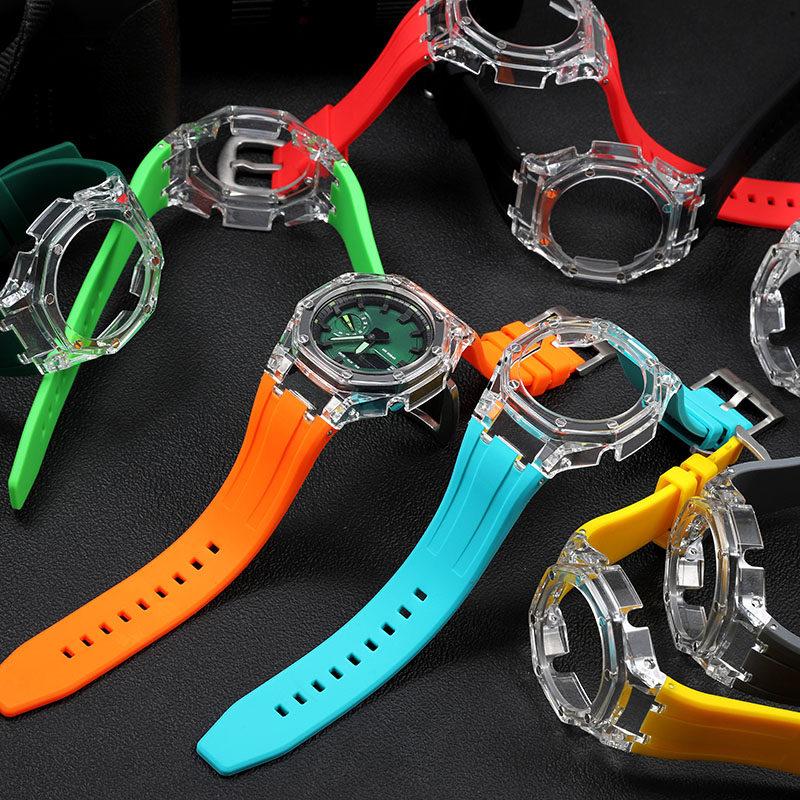 Für Casio Farmhouse Oak Uhr GA2100/GA2110/GA-B2100 Modifiziertes Transparentes Gehäuse Silikonuhr mit Gummi-Kette Set Zubehör