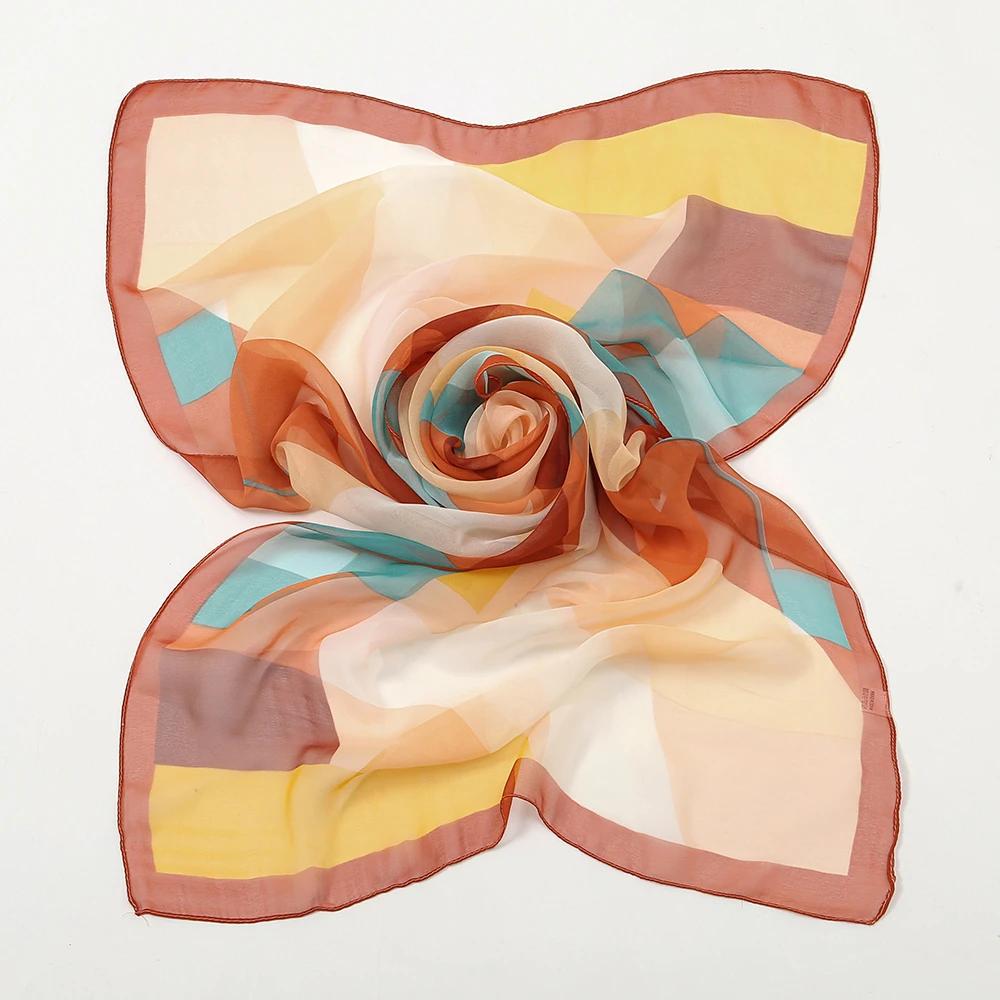 Silk Scarf Chiffon Hijabs For Women Elegant Woman Shawls Wraps Geometric Print Beach Stole Scarves Foulard Femme Hijab 150*50Cm