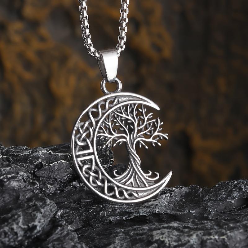 1pc Norse World Tree Celtic Knot Moon Tree Of Life Pendant Necklace, Unisex Vintage Lucky Amulet Jewelry Gift